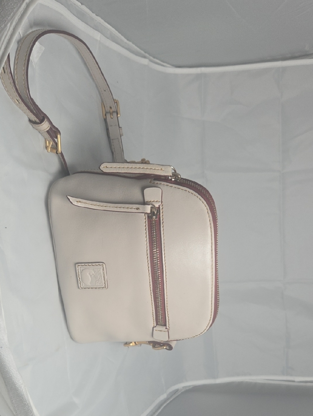 Dooney & Bourke Cream Leather Crossbody with Brown Trim